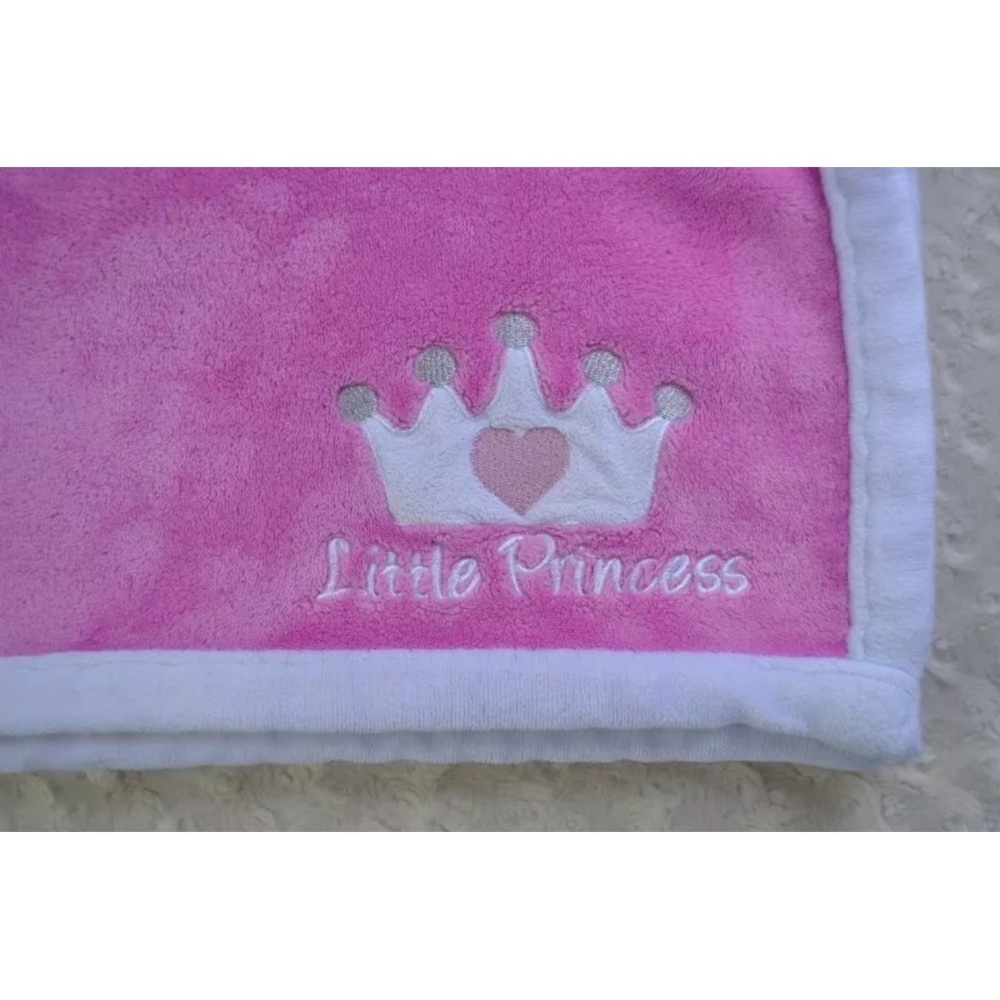 Baby Kiss Little Princess Blanket Pink White Crown Tiara Heart Security Lovey